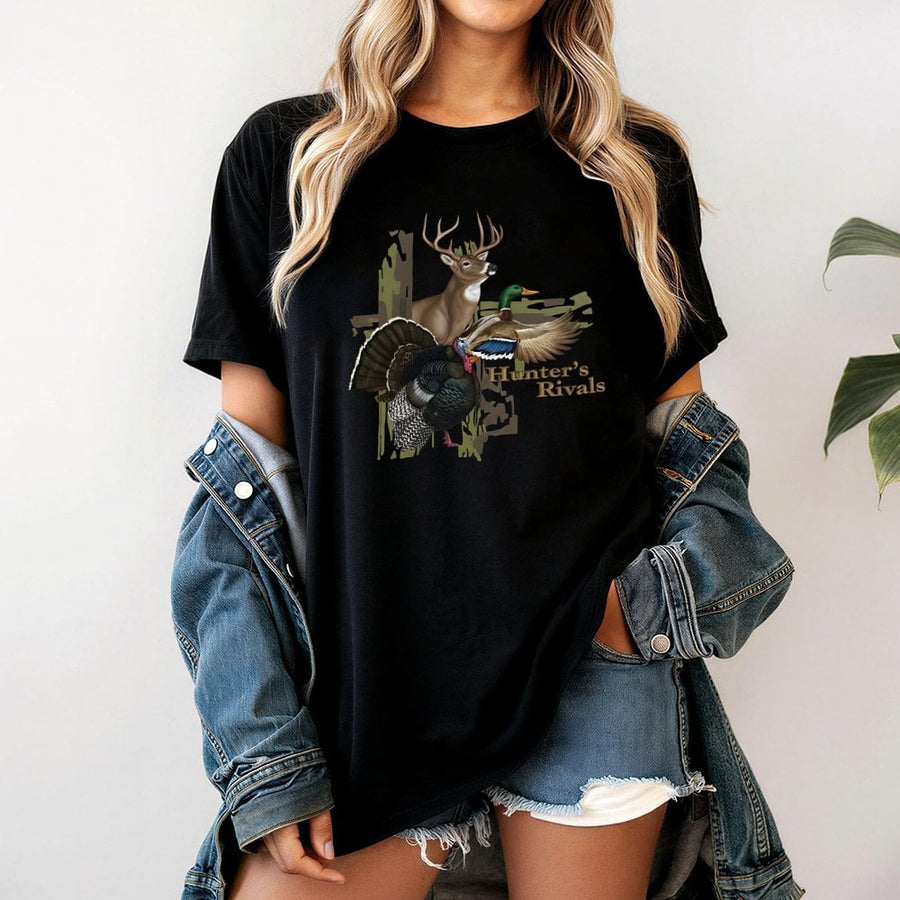 Hunter's Rivals Wildlife T-Shirt | Whitetail Deer Mallard Turkey Graphic | 100% Cotton Premium Tee | Outdoorsman Hunting Gift for Him