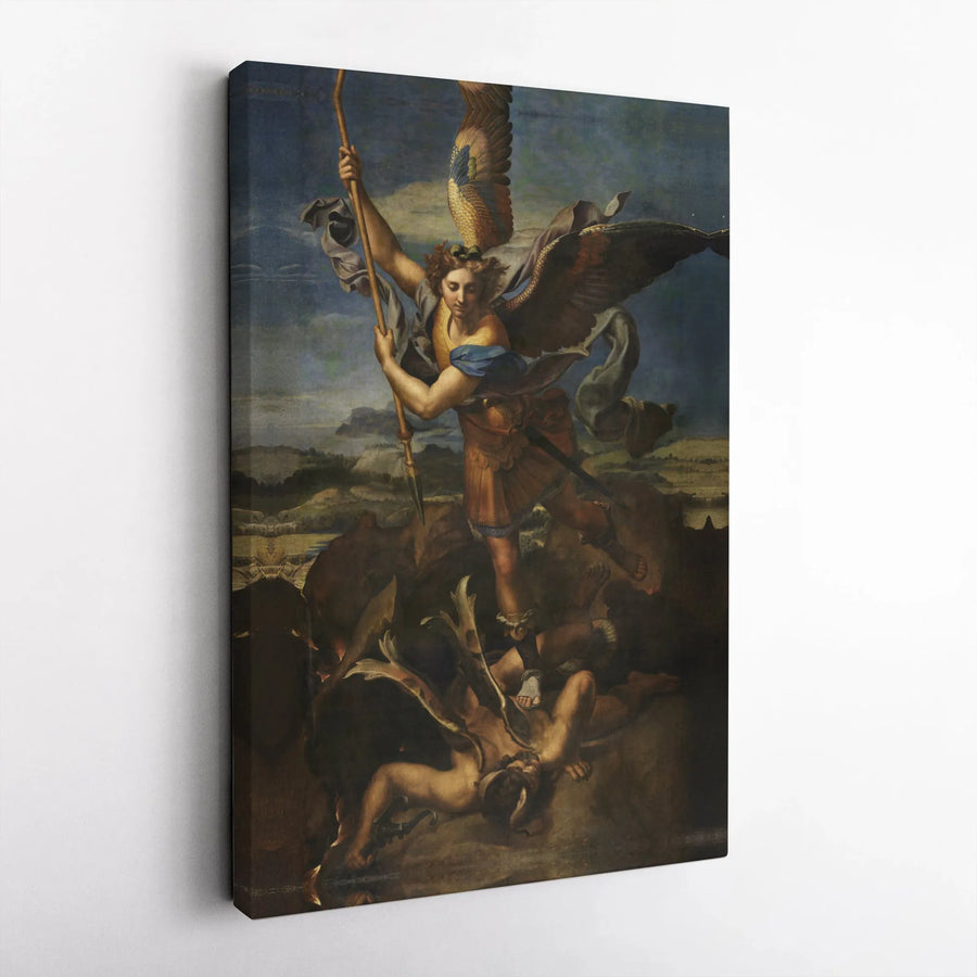 St. Michael Vanquishing Satan Canvas | Renaissance Religious Wall Art | Premium Gallery Wrap Print | Catholic Home Decor Gift