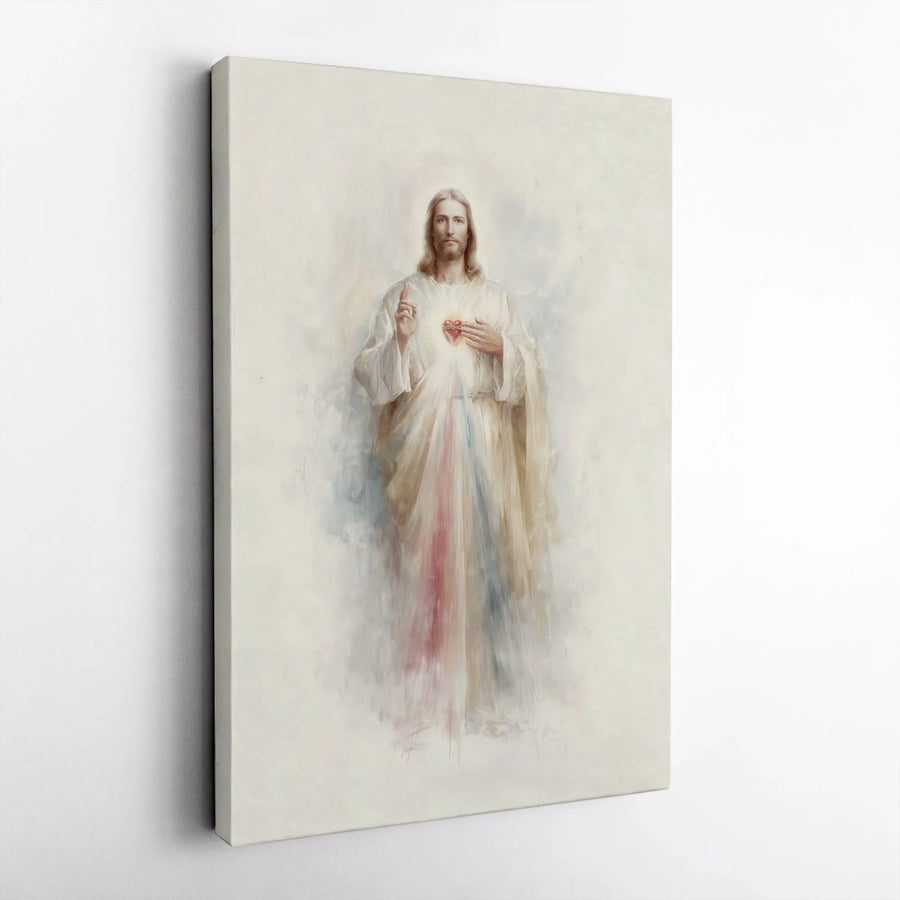 Sacred Heart Jesus Canvas Print | Divine Mercy Religious Wall Art | Premium Gallery-Wrapped Portrait | Christian Home Decor Gift
