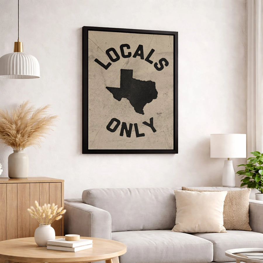 Texas Wall Art | Locals Only State Silhouette Print | Premium Gallery Canvas | Rustic Home Decor Gift for Texans