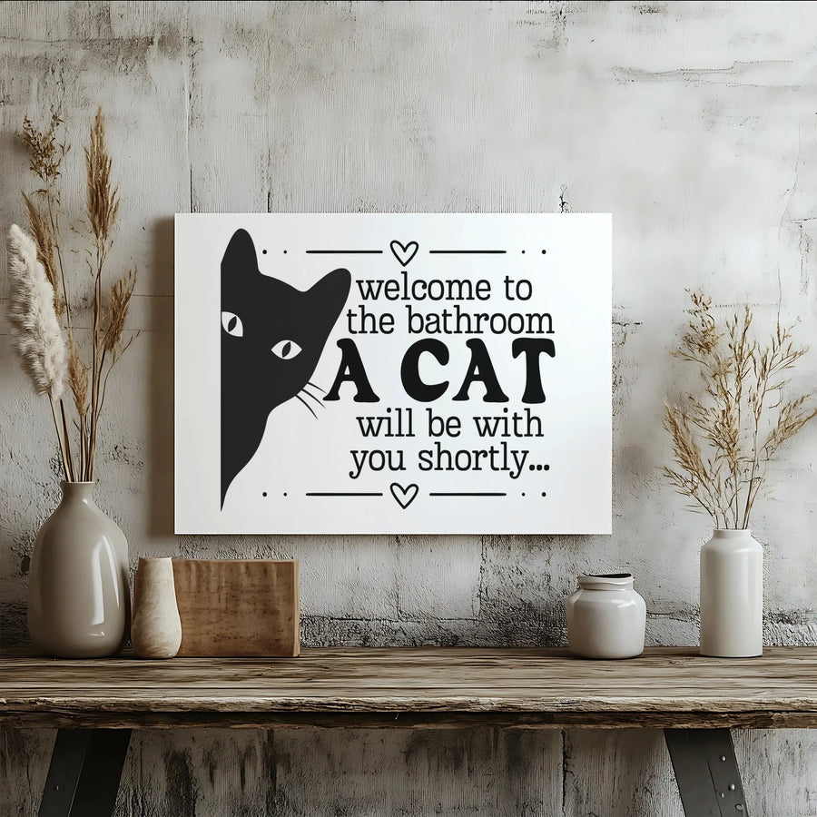 Funny Bathroom Wall Art | Peeking Black Cat Quote Print | Premium 1.25" Gallery Wrap Canvas | Unique Cat Lover Home Decor Gift