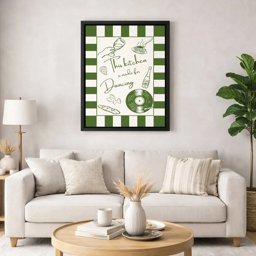 This Kitchen Is Made For Dancing Canvas Art | Italian Food & Vinyl Record Aesthetic | Gallery Wrapped 1.25" Profile | Housewarming Kitchen Wall Decor