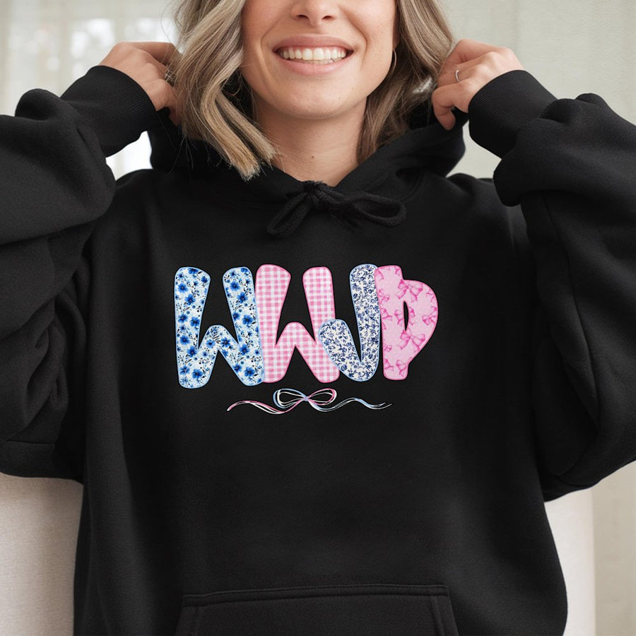 WWJD Hoodie | Coquette Bow Floral Christian Sweatshirt | Premium Cotton Blend | Faith-Inspired Gift for Women