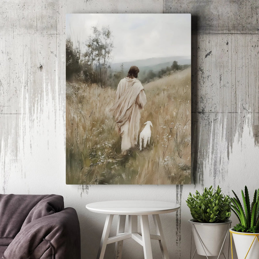 Jesus and Lamb Canvas Wall Art | The Good Shepherd Painting Print | Premium Thick Gallery Wrap | Christian Home Decor Inspirational Faith Gift