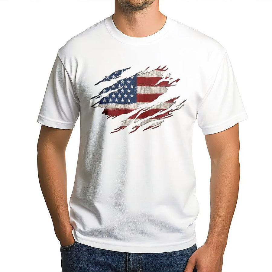 American Flag T-Shirt | Vintage Tattered USA Flag Pullover | Soft Cotton Blend Crewneck | Unisex Patriotic 4th of July Gift