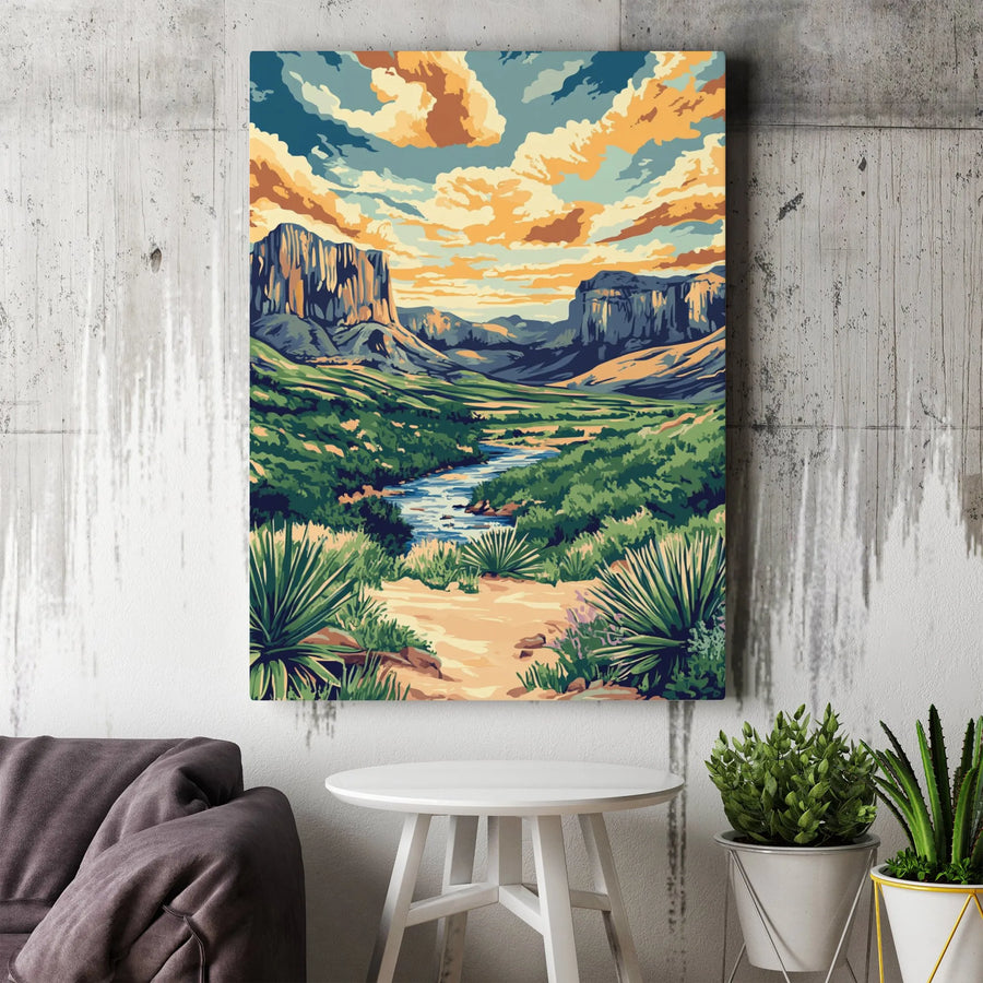 Desert Canyon Landscape Canvas Print | Modern Southwestern River Mesa Art | Premium Gallery Wrapped Wall Decor | Nature Lover Gift