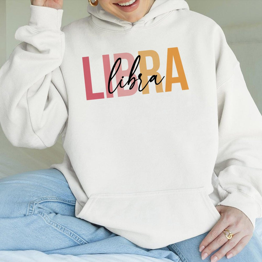 Libra Zodiac Hoodie | Gradient Block Letter Astrology Design | Soft Cotton-Poly Blend | Aesthetic Birthday Gift For Her