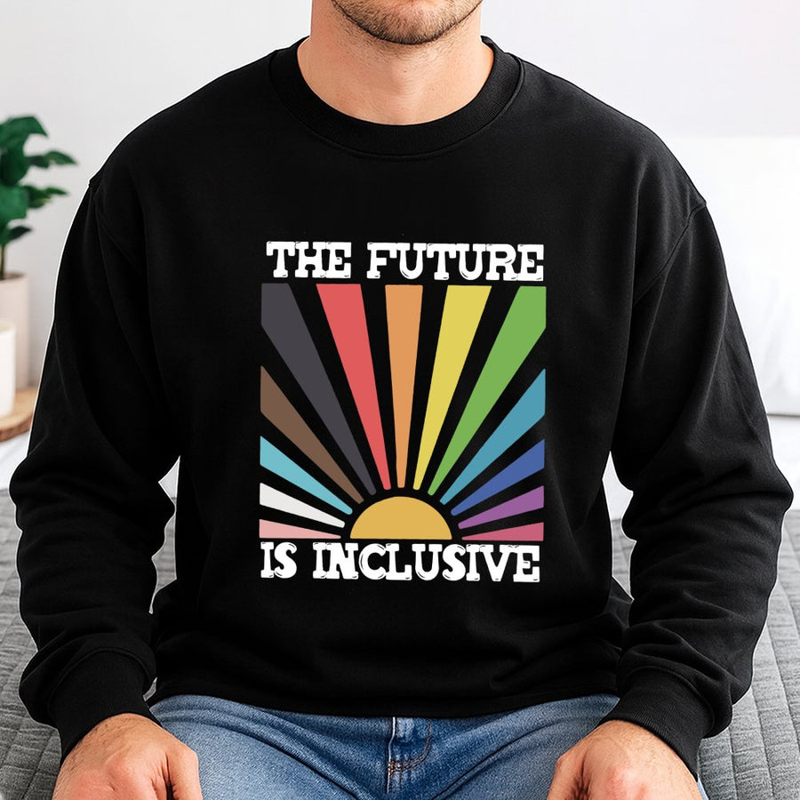 The Future Is Inclusive Sweatshirt | Progress Pride Flag Design | Premium Cotton Blend | LGBTQ Pride Month Gift for Allies