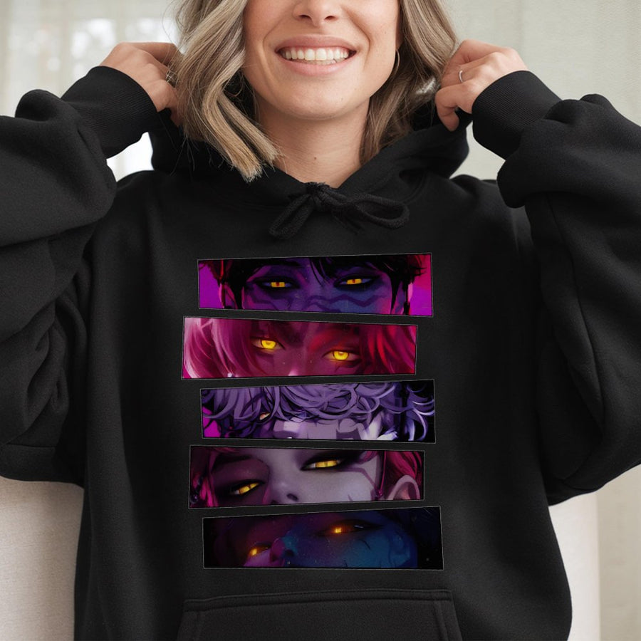 Anime Demon Eyes Graphic Hoodie | Dark Aesthetic Manga Art | Soft Cotton Blend Streetwear | Unisex Gift for Anime Fans