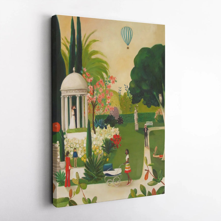 Botanical Garden Canvas Print | Whimsical Folk Art Garden Scene | Gallery Quality Canvas Print | Unique Living Room Decor Gift