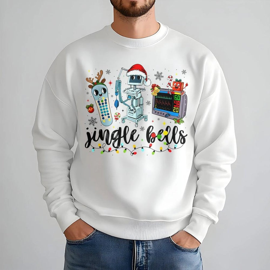 Christmas Nurse Sweatshirt | Jingle Bells Medical Equipment Graphic | Premium Cotton Blend Crewneck | Holiday Gift for Nurses & Nursing Students