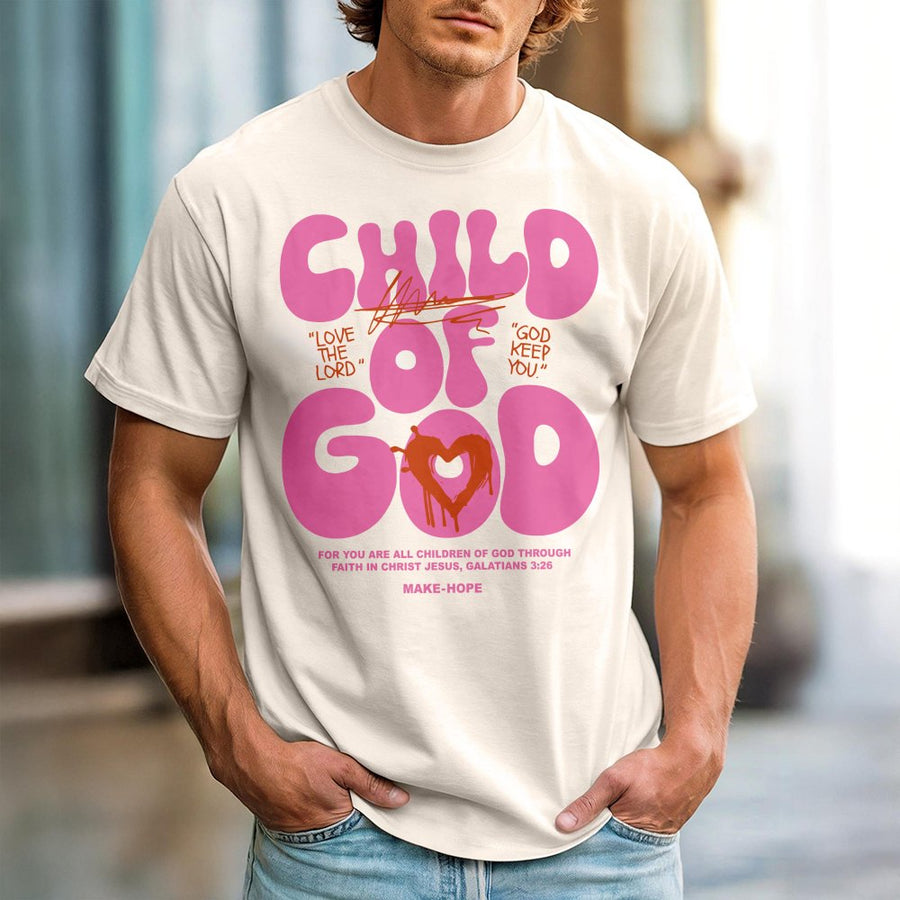 Child of God T-Shirt | Retro Pink Typography Faith Design | Premium 100% Cotton | Christian Religious Gift for Women and Men