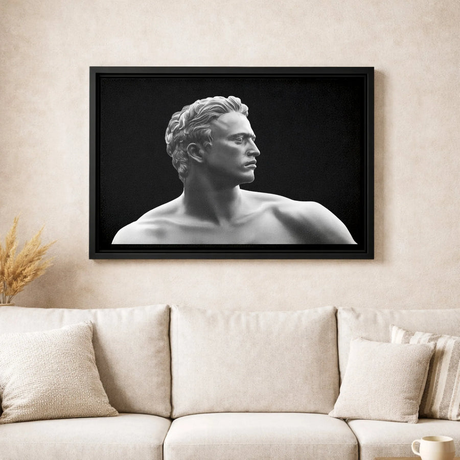 Greek Statue Canvas Wall Art | Classical Male Sculpture Bust | Premium Gallery Wrap Print | Modern Home Decor Gift