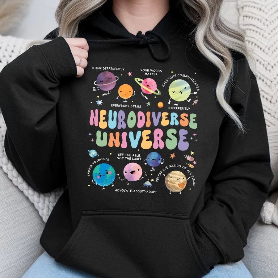 Neurodiverse Universe Hoodie | Colorful Planets Graphic Tee | Soft Premium Cotton | Autism Awareness Gift for Sped Teacher