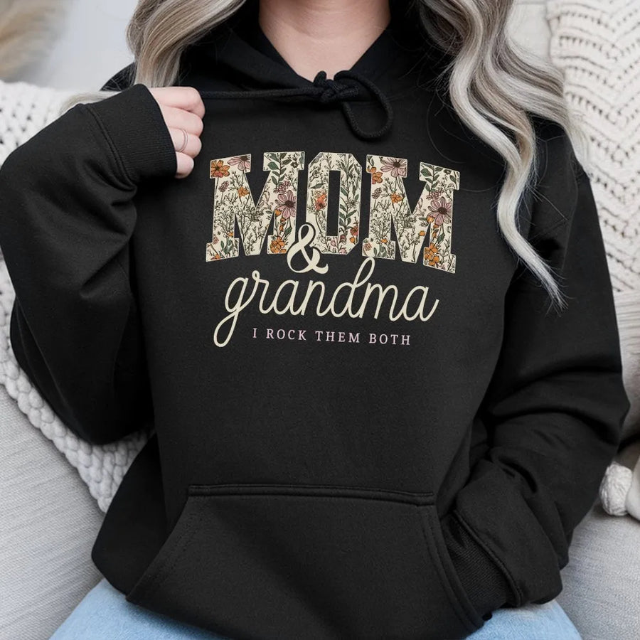 Grandma And Mom Hoodie | Floral Wildflower Graphic Design | Premium Cotton Polyester Blend | Thoughtful Mother's Day 2026 Gift For Women