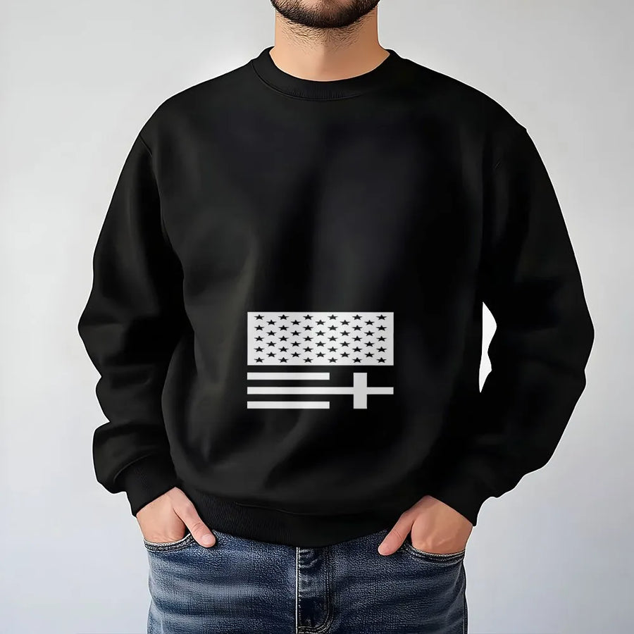 Christian Cross Sweatshirt | I Know A Guy Modern Flag Graphic | Soft Cotton Blend Crewneck | Religious Faith Based Gift for Men & Women