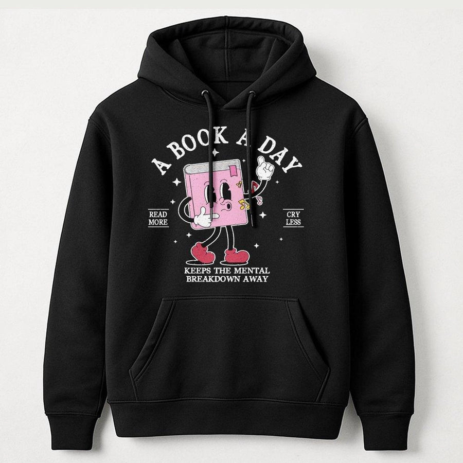 A Book A Day Hoodie | Vintage Cartoon Book Lover Sweatshirt | Premium Cotton Blend | Funny Reading Gift for Bookworms and Students