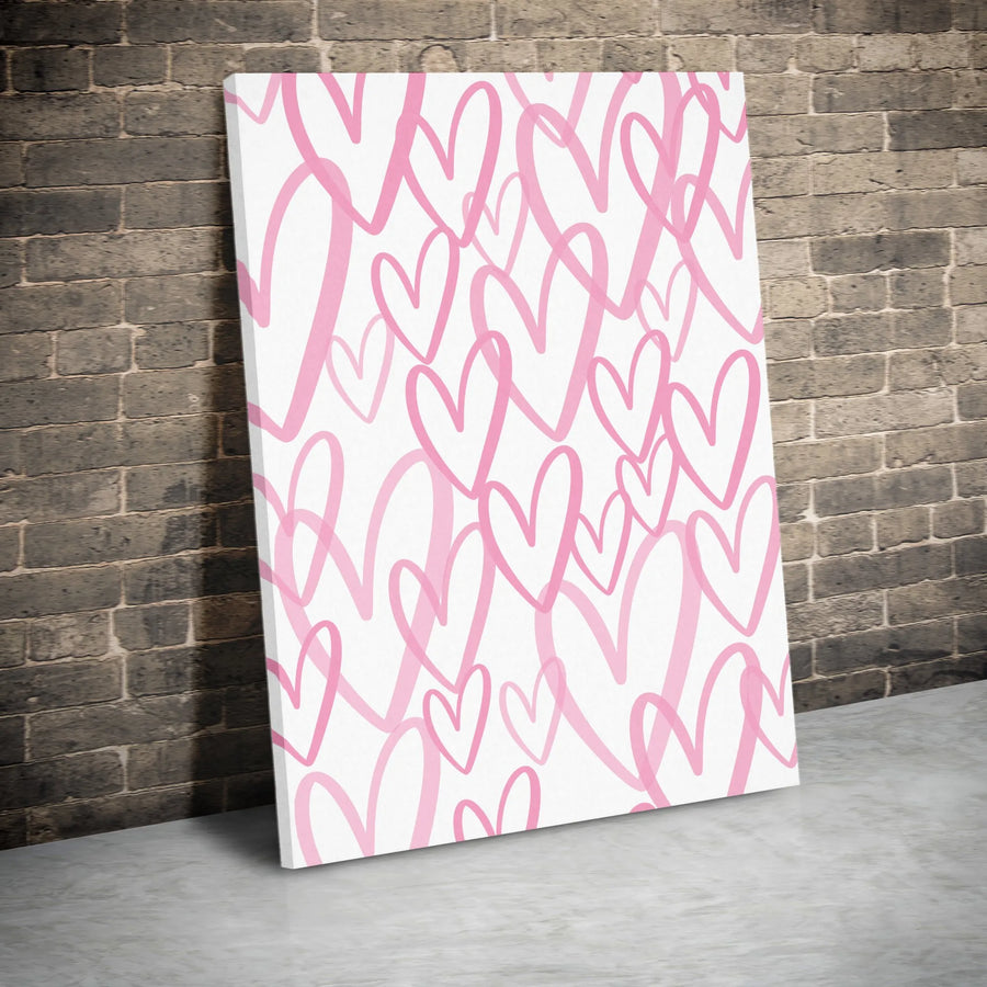 Pink Heart Wall Art | Hand-Drawn Minimalist Heart Pattern | Gallery-Quality Premium Canvas | Romantic Bedroom & Nursery Decor Gift