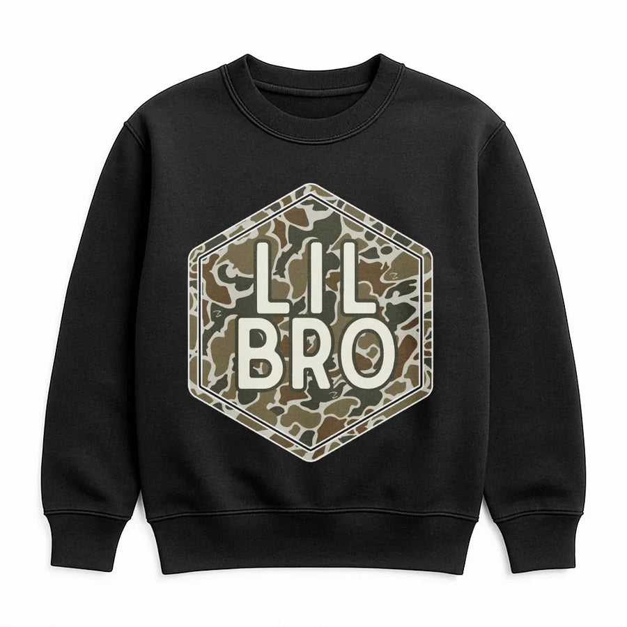Lil Bro Camo Sweatshirt | Hexagon Graphic Sweatshirt | Premium Cotton Blend | Matching Sibling Gift for Little Brother