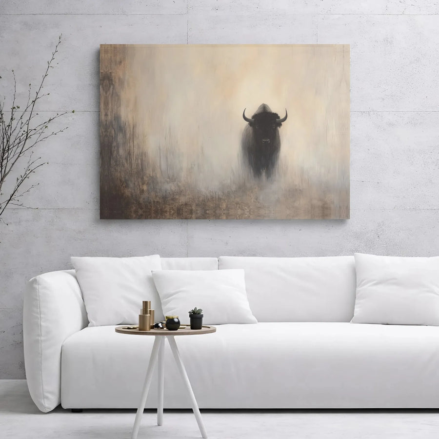 American Bison Canvas Wall Art | Foggy Wildlife Landscape Print | Premium 1.25 inch Gallery Wrap | Western Rustic Home Decor Gift