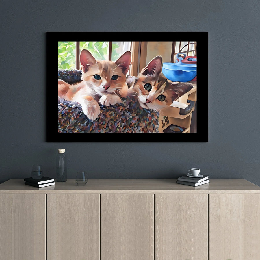 Two Kittens Canvas Wall Art | Whimsical Painterly Cat Portrait | Premium 1.25" Gallery Wrap | Perfect Gift for Cat Lovers & Home Decor