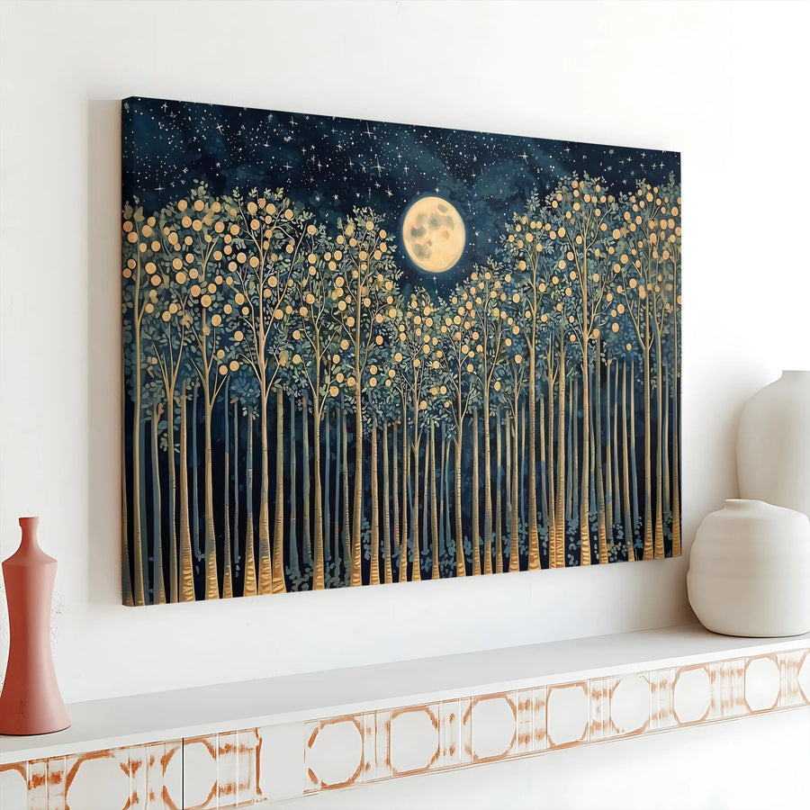 Enchanted Forest Canvas Wall Art | Art Nouveau Celestial Woodland Print | Premium Fade-Resistant Canvas | Mystical Living Room & Bedroom Decor Gift