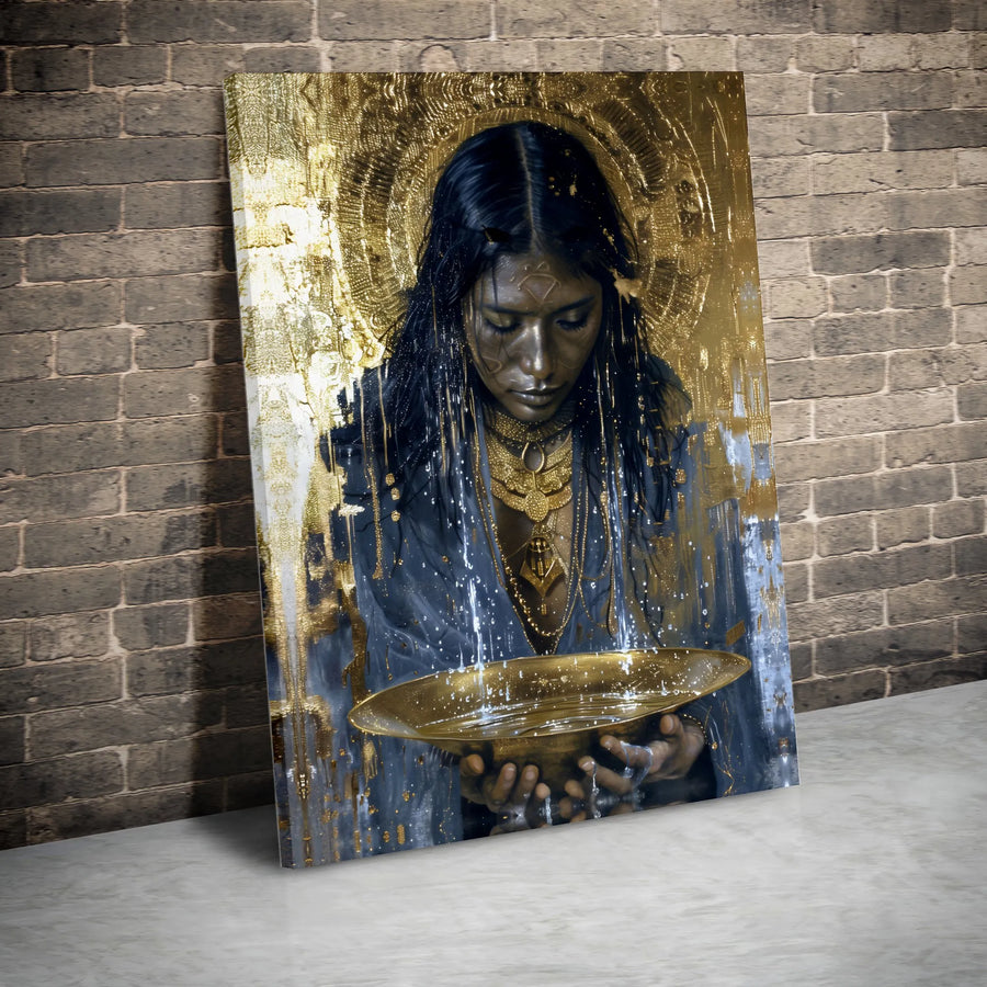 African Goddess Canvas Wall Art | Abstract Gold and Black Woman Portrait | Premium Thick Gallery Wrap | Modern Spiritual Home Decor