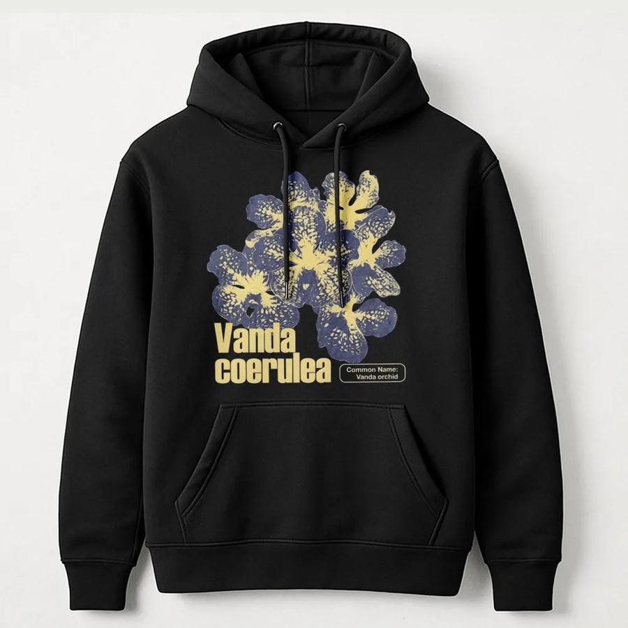 Vanda Orchid Hoodie | Vanda Coerulea Botanical Graphic Print | Premium Cotton-Poly Blend | Floral Nature Gift for Plant Lovers