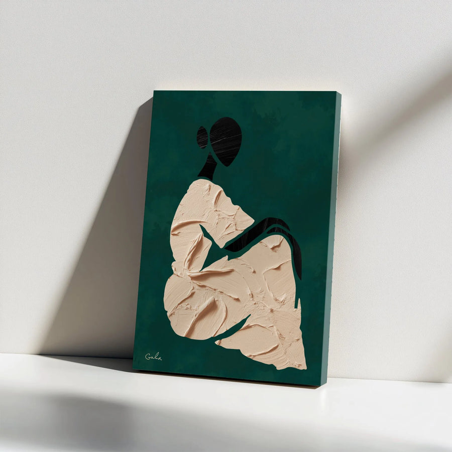Abstract Woman Canvas Wall Art | Textured 3D Effect Print in Emerald Green | Thick Gallery Wrapped Canvas | Modern Minimalist Home Decor Gift