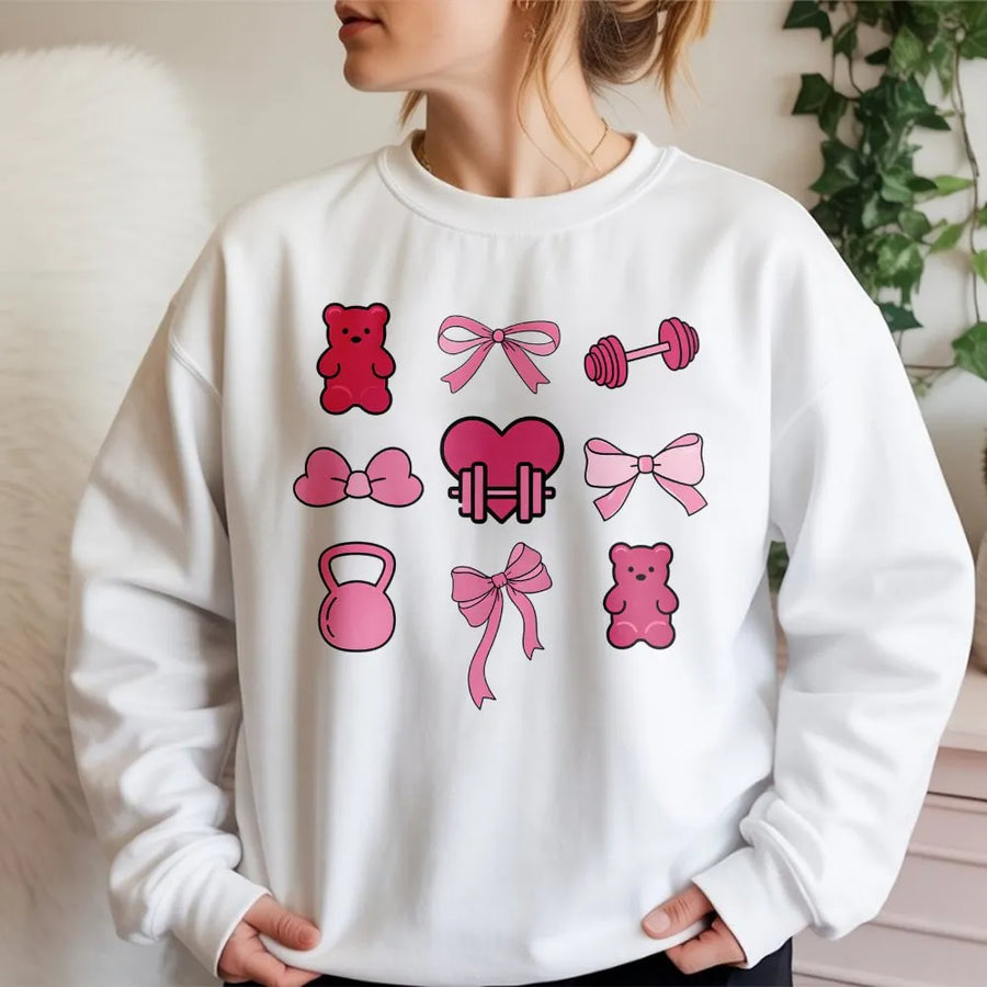 Pink Pilates Princess Sweatshirt | Gym Aesthetic Bow and Bear Graphic | Soft Fleece Crewneck | Fitness Lover Gift for Her