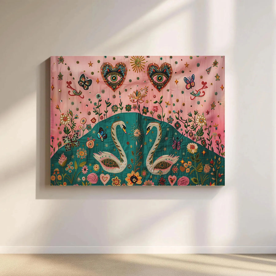 Swan Wall Art | Whimsical Floral Evil Eye Canvas Print | Premium Gallery Wrap Decor | Bohemian Spiritual Home Gift