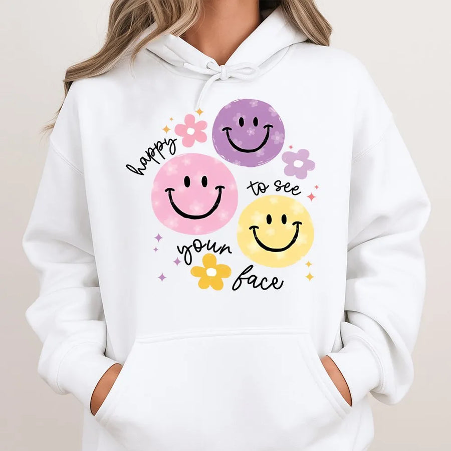 Teacher Appreciation Hoodie | Cute 'Happy To See Your Face' Smiley Graphic | Premium Soft Cotton Blend | Back to School Gift for New Teachers