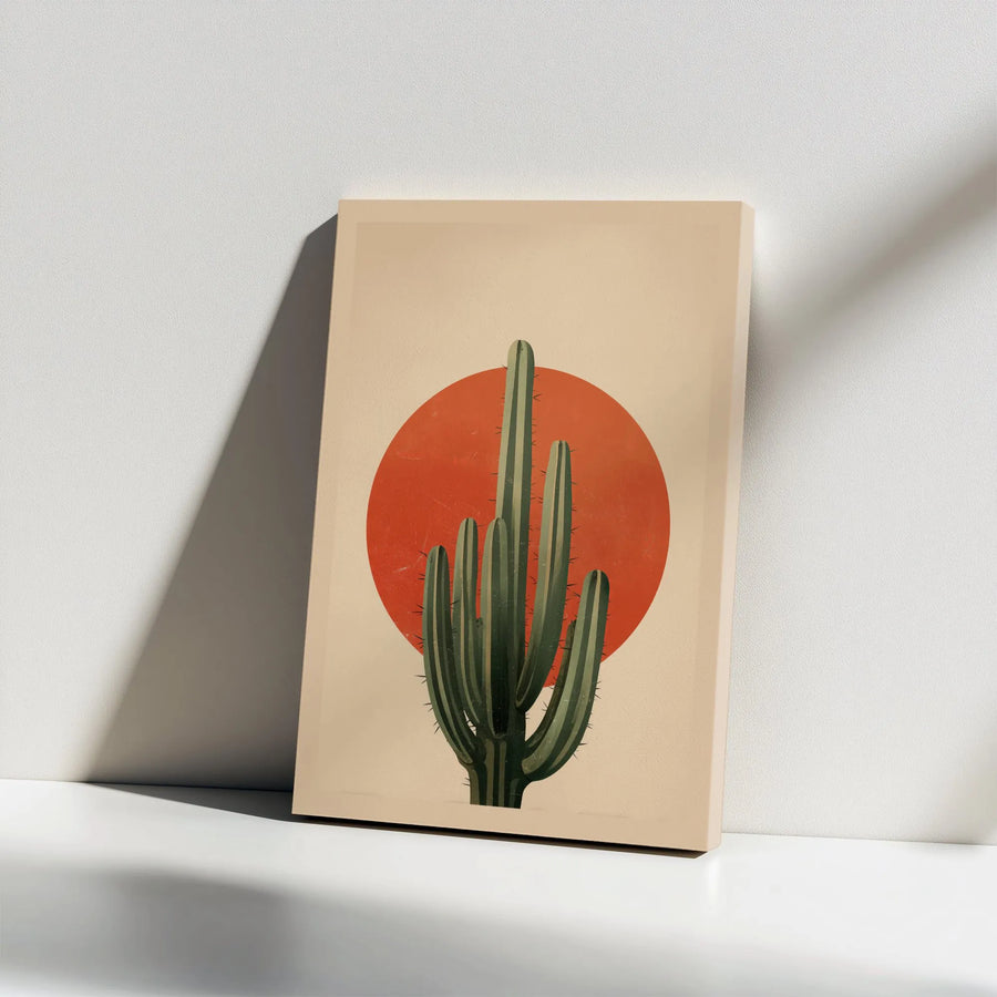 Cactus Canvas Print | Minimalist Desert Art with Terracotta Sun | Premium Thick Gallery Canvas | Boho Southwestern Home Decor Gift
