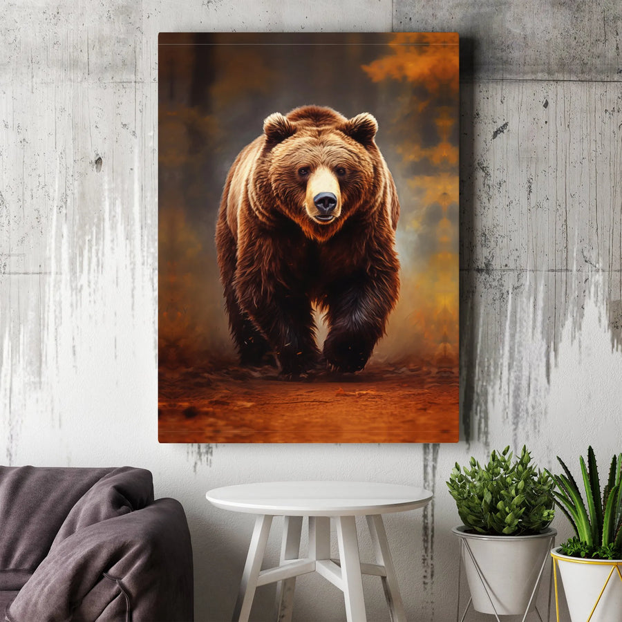 Grizzly Bear Canvas Wall Art | Dramatic Wildlife Painting | Premium Thick Gallery Canvas | Rustic Cabin & Lodge Decor Gift
