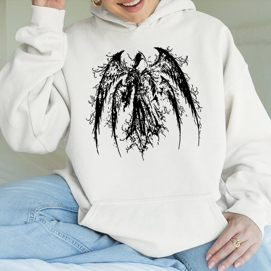 Fallen Angel Hoodie | Gothic Dark Academia Streetwear | Premium Cotton-Poly Blend | Unisex Y2K Alt Aesthetic Gift For Him And Her