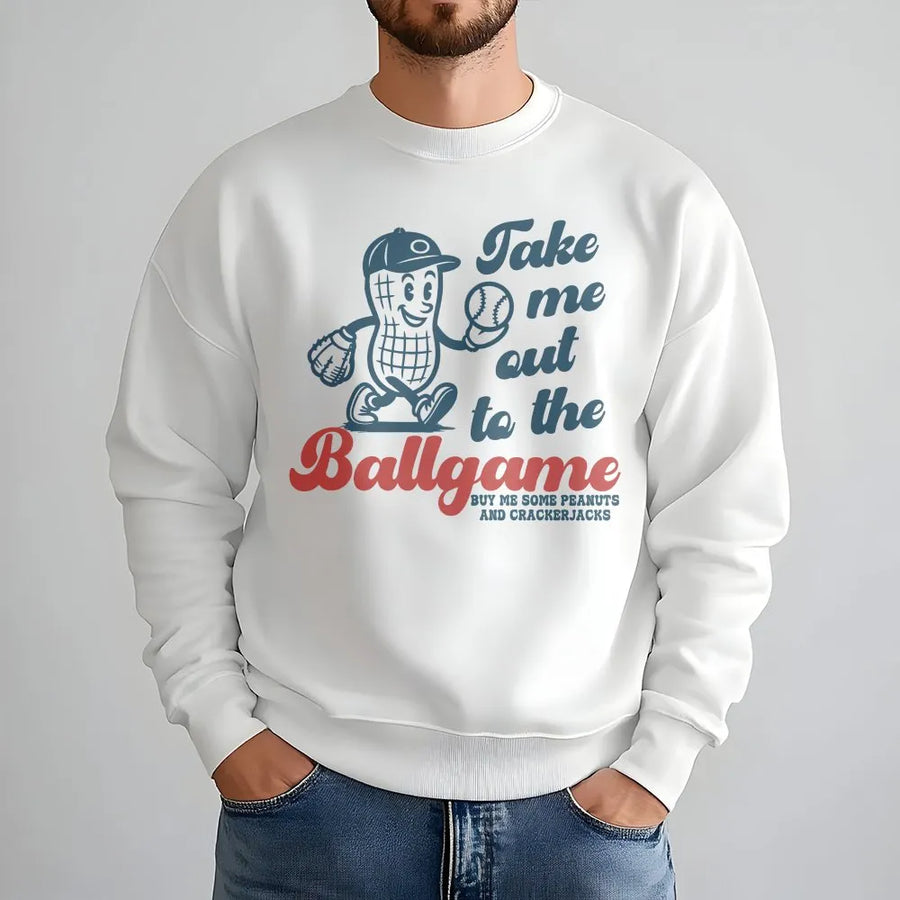 Take Me Out To The Ballgame Sweatshirt | Retro Baseball Cartoon Graphic | Cotton Blend Premium Crewneck | Gift For Baseball Mom & Fan