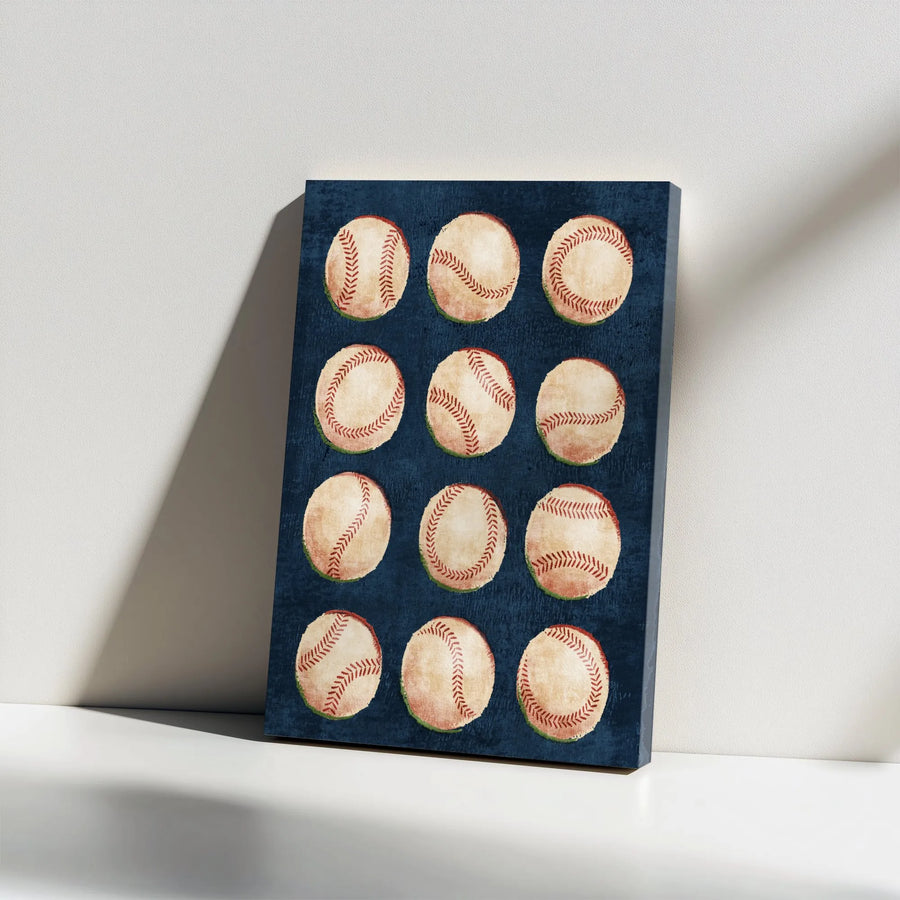 Vintage Baseball Canvas Print | Rustic Weathered Baseball Pattern | Premium Gallery Wrapped Canvas | Sports Fan Man Cave Decor Gift