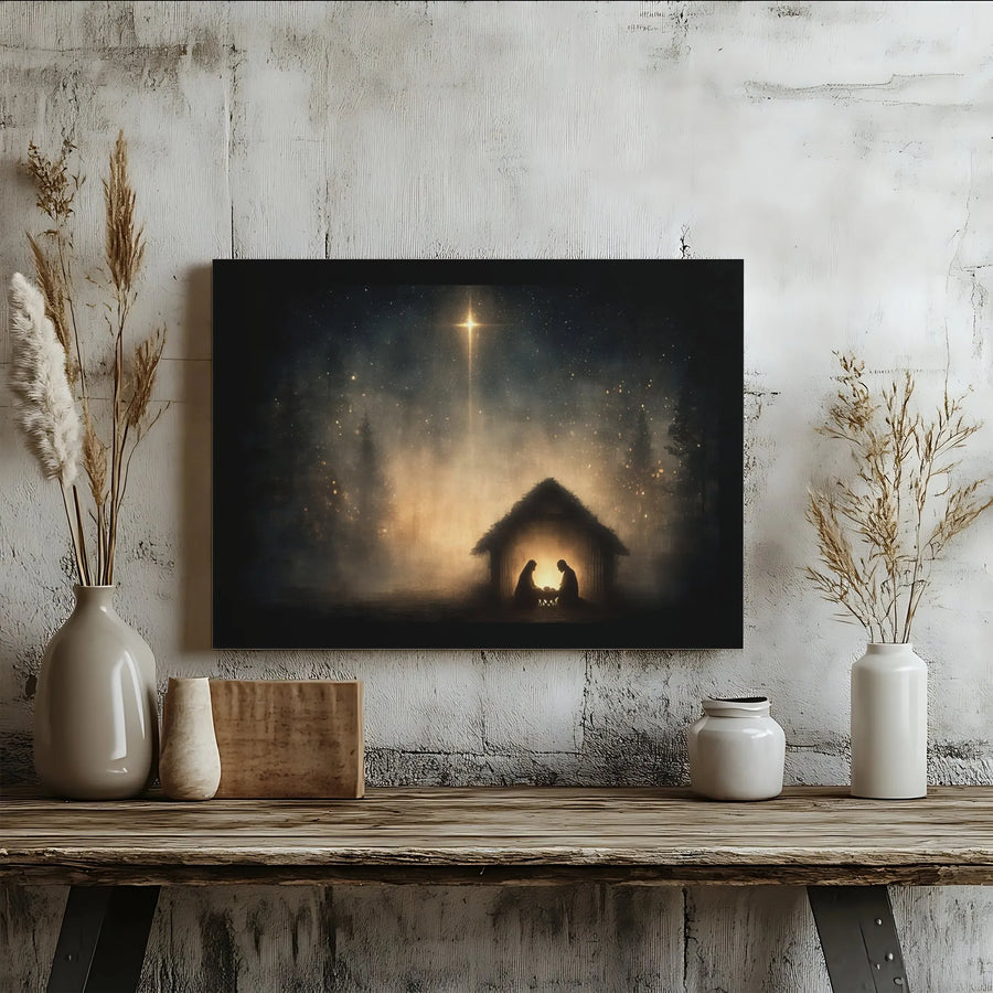 Nativity Scene Canvas Print | Star of Bethlehem Wall Art | 1.25-Inch Gallery Wrap | Christmas Religious Decor Gift for Home