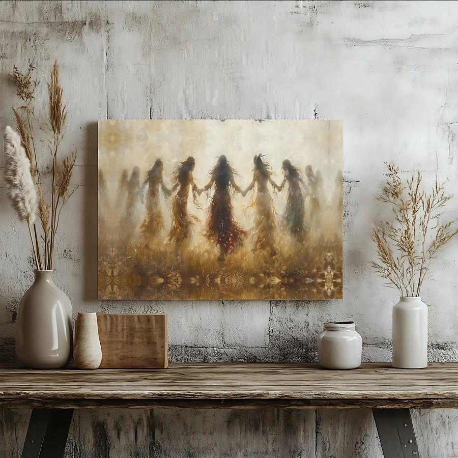 Divine Feminine Wall Art | Ethereal Sisterhood Circle Painting | Premium Gallery Wrapped Canvas | Spiritual Boho Home Decor Gift for Her