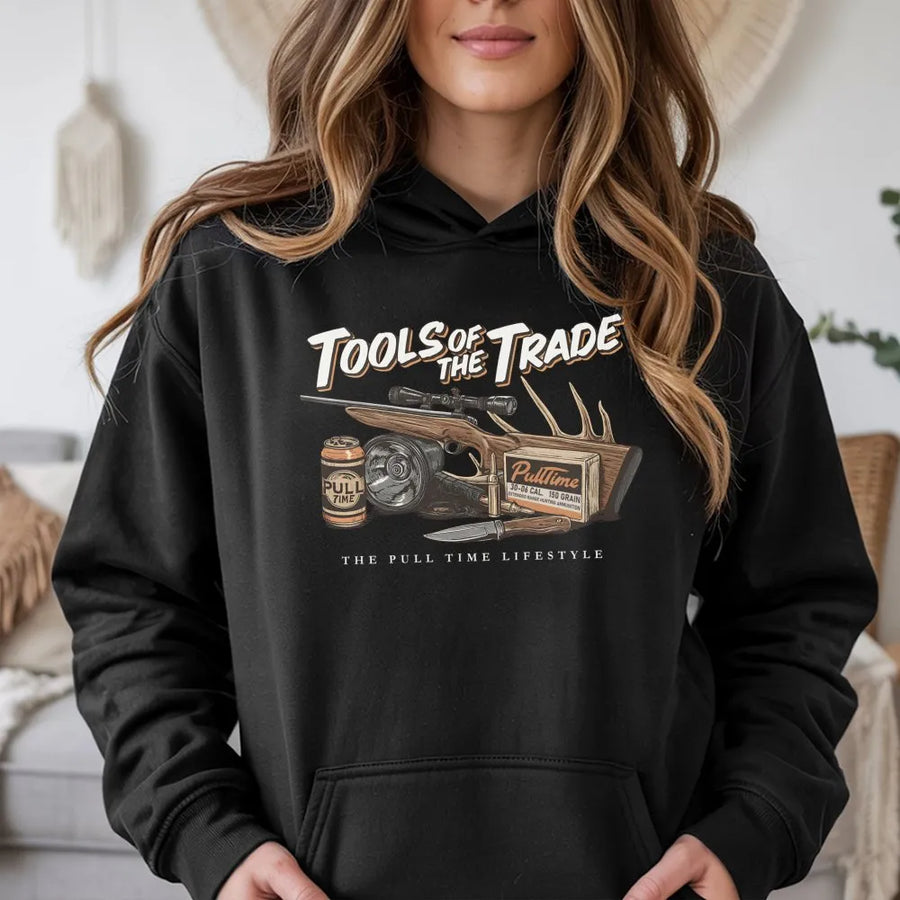 Hunting Hoodie | Tools Of The Trade Rifle Deer Antler Graphic | Premium Cotton Blend | Gift For Hunters And Outdoorsmen