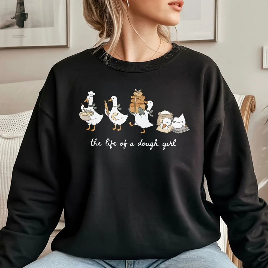 Dough Girl Sweatshirt | Cute Baking Goose Graphic Sweatshirt | Soft Cotton-Blend Pullover | Premium Gift for Bakers and Chefs