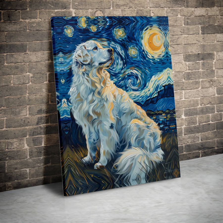 Golden Retriever Starry Night Canvas Wall Art | Van Gogh Style Dog Painting | Premium Gallery Wrapped Print | Unique Gift for Pet Lovers & Home Decor