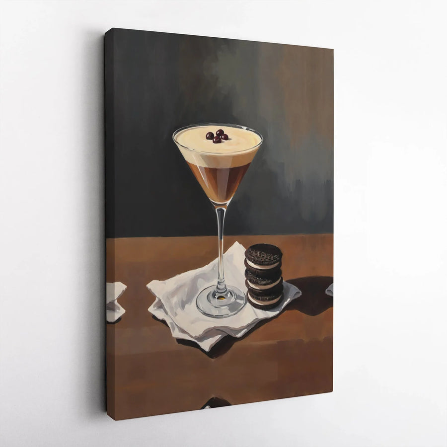 Espresso Martini Wall Art | Still Life Cocktail and Cookie Canvas Print | Premium Gallery Wrapped Decor | Modern Kitchen and Bar Gift