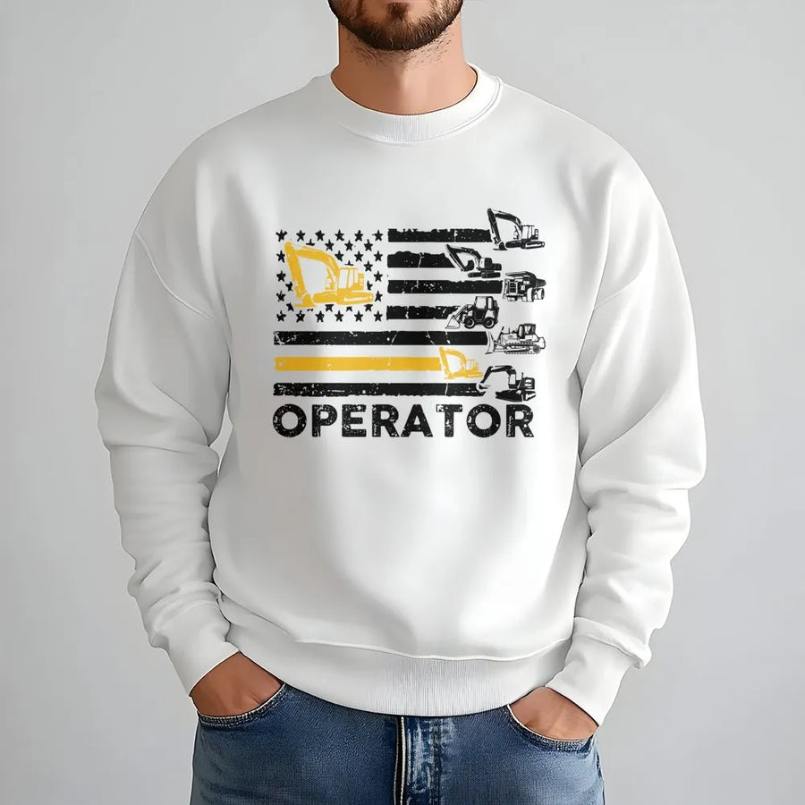 Heavy Equipment Operator Sweatshirt | American Flag Construction Design | Premium Cotton Blend | Patriotic Gift for Construction Workers