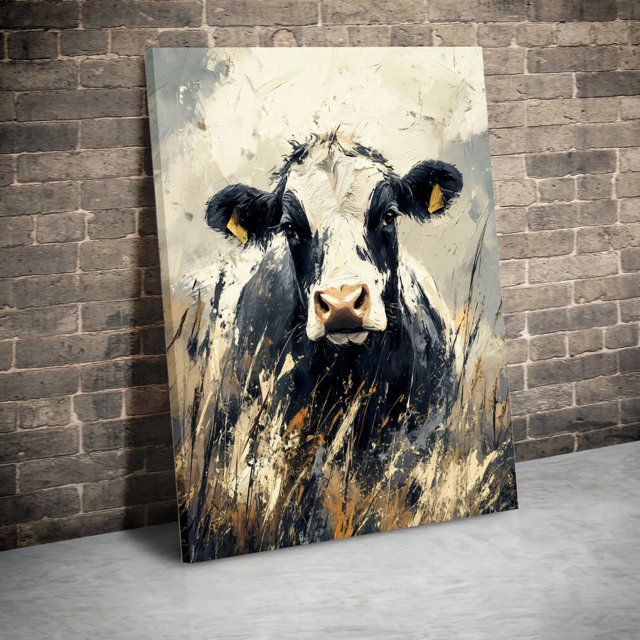 Abstract Cow Canvas Wall Art | Modern Farmhouse Animal Portrait | Premium Gallery Wrap Print | Rustic Home Decor Gift