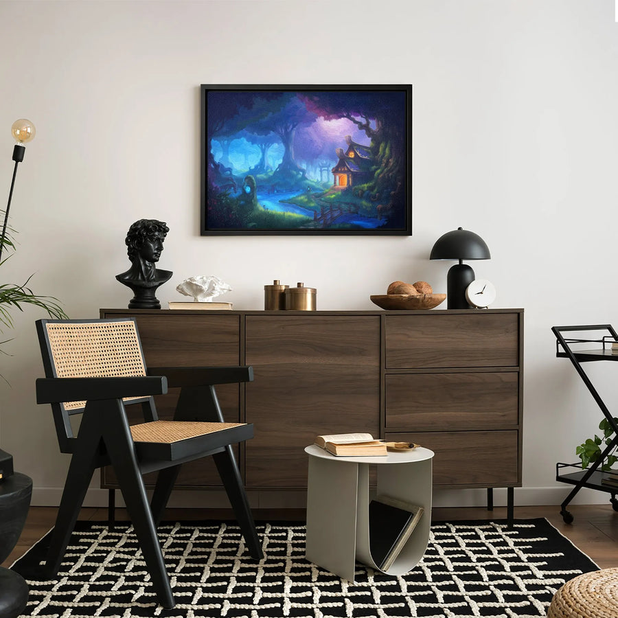 Enchanted Forest Canvas Print | Glowing Cottage Fantasy Art | Premium 1.25 Inch Thick Gallery Wrap | Whimsical Nature Home Decor Gift