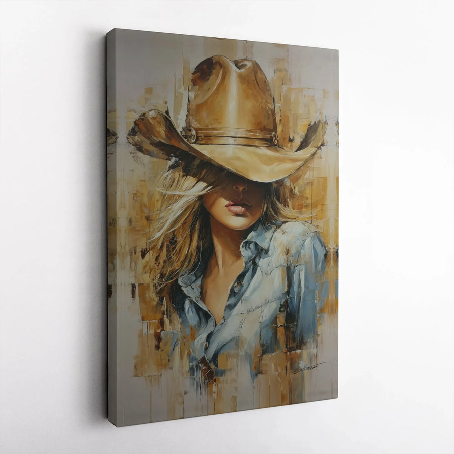 Cowgirl Canvas Wall Art | Abstract Western Blonde Portrait | Premium 1.25-Inch Gallery Wrap | Southwestern Home Decor Gift for Her