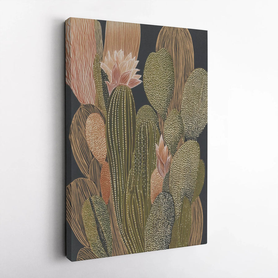 Boho Cactus Vertical Canvas | Modern Botanical Line Art Print | Premium Frameless Gallery Wrap | Southwestern Home Decor Gift