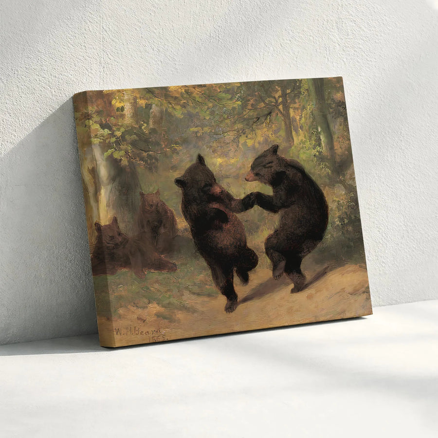Dancing Bears Canvas Wall Art | W.H. Beard The Bear Dance Print | Premium Gallery Wrapped Canvas | Rustic Cabin Decor Gift