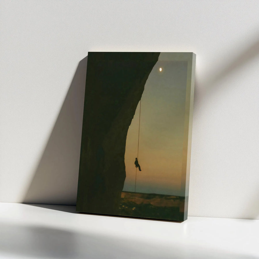 Rock Climber Canvas Wall Art | Silhouette Rappelling Sunset Print | Premium 1.25" Gallery Wrap | Adventure Decor Gift for Climbers